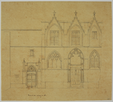 214449 Opstand van het zuidelijke gedeelte van de kloostergang bij de Dom te Utrecht; met weergave van de bestaande en ...